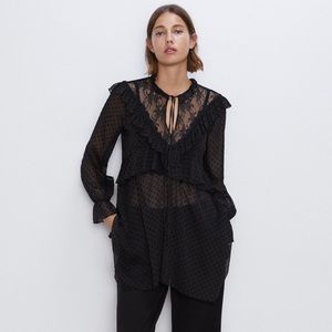 ZARA Long Dotted Mesh Blouse - Size S